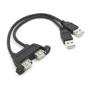Cablecc CY Combo Dual USB 2.0 Samec Samica Predlžovací Kábel 20 cm so Skrutkou Panel Mount Diery