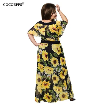 CACNCUT Ženy XL-6XL Plus Veľkosť Kvetina Tlače Šifón Dlhé Letné Šaty Elegantné Veľké Veľké Veľkosť Maxi šaty Večerné Party Oblečenie