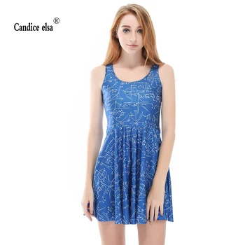 CANDICE ELSA žena šaty digitálna tlač veľkoobchod modrý štvorec rovnice s dáždnikom modle Skd1151