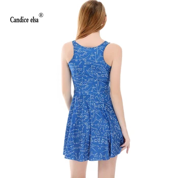 CANDICE ELSA žena šaty digitálna tlač veľkoobchod modrý štvorec rovnice s dáždnikom modle Skd1151