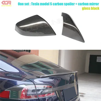 Carbon Fiber Auto Zadný Kufor Spojler Pre Tesla Model S 4 Dvere Sedan Karbónový Spojler Lesklý Čierny Povrch + Uhlíka zrkadlo pokrytie lesk