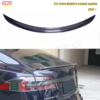 Carbon Fiber Auto Zadný Kufor Spojler Pre Tesla Model S 4 Dvere Sedan Karbónový Spojler Lesklý Čierny Povrch + Uhlíka zrkadlo pokrytie lesk