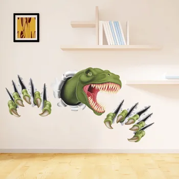 Cartoon dinosaura prostredníctvom samolepky na stenu pre deti izba spálňa decor zviera 3D efekt brocken steny domov odtlačkový plagát deti hračka
