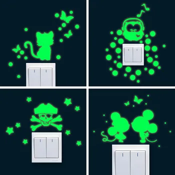 Cartoon Svetelný DIY Roztomilé domáce Mačky Prepínač Stenu, Nálepky, Nočné svetlo, spálne, Fluorescenčné Nálepky nástenná maľba stenu plagát