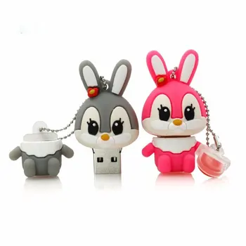 Cartoon zvieratá usb flash disk ružová králik memory stick šedá králik pero disk 4GB 8GB 16GGB 32GB 64GB pendrives u diskov darček