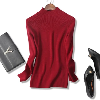 Cashmere vlna zmes dámskej módy základy pulóver sveter pol-vysoký golier farbou jednej&viac veľkosť
