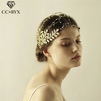 CC Hairband hlavový most Korún Crystal dvojvrstvové Leaf Design Svadobné Doplnky do Vlasov Pre Ženy Zapojenie Romantické Šperky O862