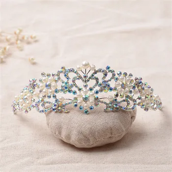 CC koruny tiaras hlavový most crystal korálky, perly vlasy príslušenstvo svadbu, pre nevestu bridemaide bieleho zlata-farebná luxusné šperky HG031