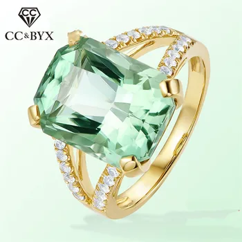 CC Luxusné Šperky Prstene Pre Ženy Zelená Námestí Kameň Cubic Zirconia Zapojenie Svadobné Svadobné Bižutériou Cincin Wanita CC1365