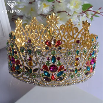 CC svadobné koruny veľké koruny sprievod luxusné kvetinové lesk na vlasy crystal príslušenstvo pre svadobné zapojenie módne šperky darček HG160