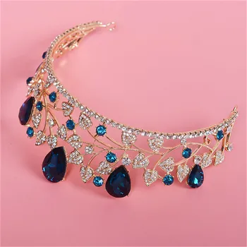 CC svadobné korún tiaras duté dizajn, luxusný lesk modrý zirkón kameň crystal vlasové doplnky pre nevesty sprievod šperky HG592