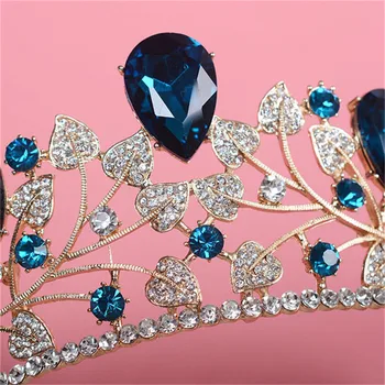 CC svadobné korún tiaras duté dizajn, luxusný lesk modrý zirkón kameň crystal vlasové doplnky pre nevesty sprievod šperky HG592