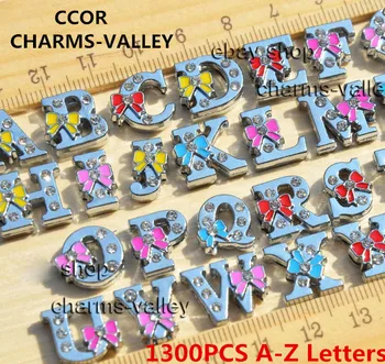 CCOR 26PCS-1300pcs 8 MM Farebné motýlik Drahokamu A-Z Listov Listov List Charms Fit DIY 8MM Náramky, Pet Obojky, Keychains