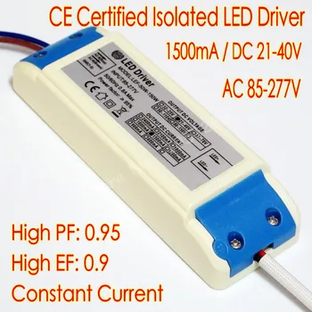 CE Certifikované Izolované 1500mA 50W Led Driver 10 series 5 paralelných LED Lampa Napájanie DC 21V - 40V AC 110V 277V pre LED svetlá