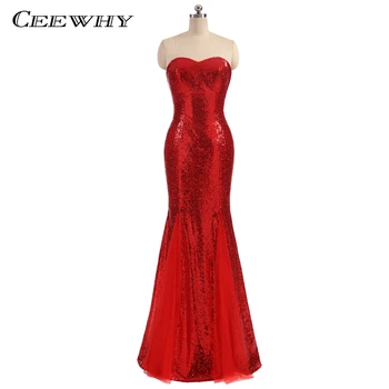 CEEWHY Luxusné Dlhé Morská víla Večerné Šaty Milú, Červená Sequined Formálne Šaty Prom Party Dlhé Šaty Elegantné Šaty, Soiree