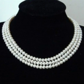 Celkom 3 Riadky, 8-9mm biela perla prírodné kultúry sladkovodné okrúhle korálky náhrdelník pre ženy, nevesty, matky najlepšie šperky 17-19