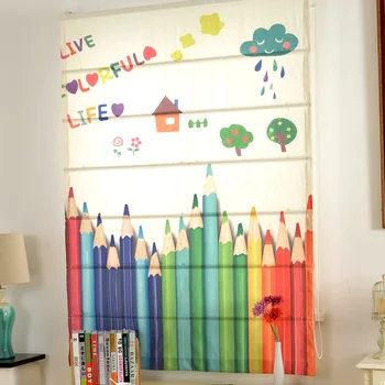 Ceruzka Rainbow Tlač Kresleného Štýlu, Záclony Bavlnená posteľná Bielizeň Roman Záves Pre Dieťa je Kúpeľňa Dvere Tieni Záves na Okno Bay