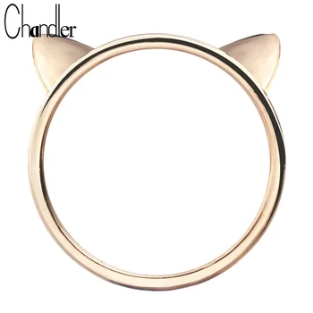 Chandler Strieborné Pozlátené Mačka Ucho Krúžky Kolo V Blízkosti Cute Kitty Mačiatko Tvar Hlavy Ringen Pre Ženy, Dievčatá Areáli Narodeninám