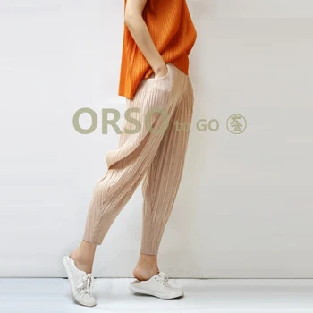 Changpleat 2018 Jar Ženy hárem nohavice Miyak Skladaný Originálny dizajn elastické pás farbou voľné Ženské Nohavice Módne Tide