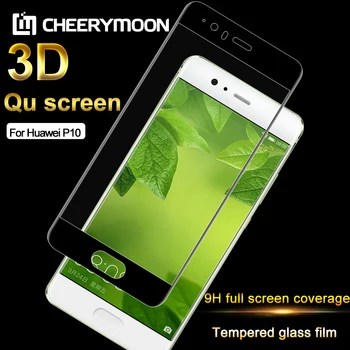 CHEERYMOON 3D Full Lepidlo Oleophobic Povlak Pre Huawei P10 Úplné Pokrytie Screen Protector NAJVYŠŠEJ Kvality P10 Tvrdené Sklo+Darčeky