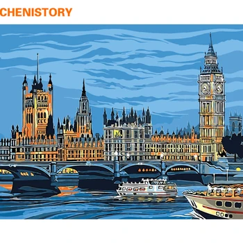CHENISTORY Frameless Big Ben Krajiny DIY Maľovanie Podľa Čísel Súpravy Moderné Nástenné Umelecké Plátno na Maľovanie Pre Domova 40x50cm Darček