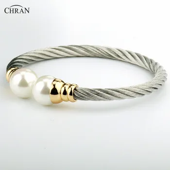 CHRAN Strieborné Pozlátené Pearl Kostým Značky Šperky Podpora Módne Nehrdzavejúcej Ocele Skrútený Kábel Náramky & Prívesky pre Ženy