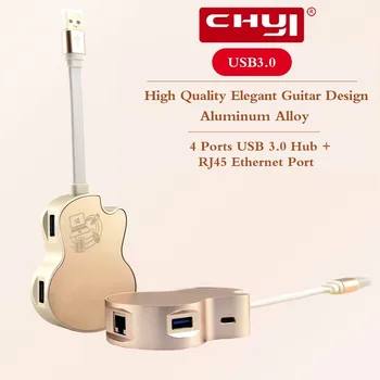 CHYI 5 v 1, USB 3.0 HUB, Multi-funkčný Adaptér Lan RJ45 Ethernet 3 Guitar Port HUB, Router + Micro USB Napájací Vstup Pre PC, Notebook