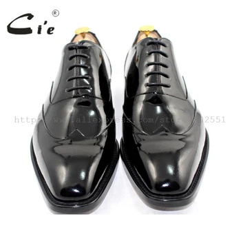 Cie štvorcové prst wingtips na mieru muži obuvi, custom handmade skutočné teľa kožené podrážka mužov oxford topánky čierne patent leatherOX184