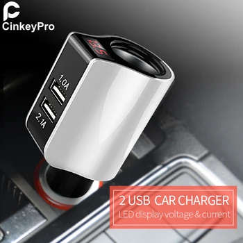 CinkeyPro 2-Port USB Auto-Nabíjačka pre iPhone Samsung Nabíjačka do Auta LED Ľahšie 2.1 Plnenie Moblie Telefón Micro Typ C Kábel
