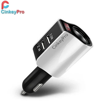 CinkeyPro 2-Port USB Auto-Nabíjačka pre iPhone Samsung Nabíjačka do Auta LED Ľahšie 2.1 Plnenie Moblie Telefón Micro Typ C Kábel