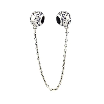 CKK 925 Sterling Silver Šperky Očarený Srdce Bezpečnosti Reťazca Charms Korálky Hodí Náramky Pre Šperky Robiť