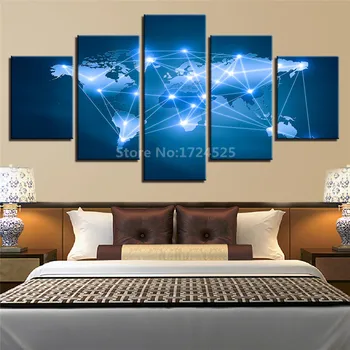 CLSTROSE Plátno HD Vytlačí Plagát Domova Wall Art Obrázkov 5 Ks Modré Hviezdy Neba Lesk Sveta Plátno, Maľovanie Na Obývacia Izba