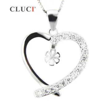 CLUCI ženy šperky Srdce Tvar 925 sterling silver náhrdelník prívesok perla príslušenstvo, môžete nalepiť na pearl