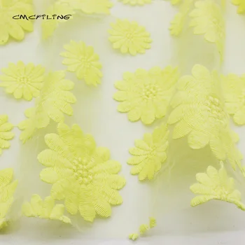 CMCYILING Žltá Výšivky Organza Textílie Tylu Vyšívaný Kvetinový Oblečenie Tissu Šitie Sukne Handričkou Čipky Textílie 50*120 cm