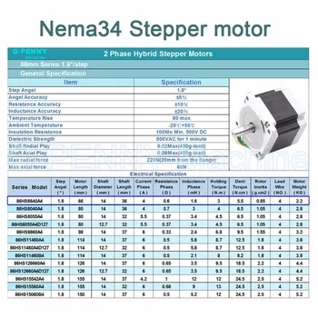 CNC Motor NEMA 34 stepper motor 86X66mm 3 N. m 4A D14mm nema34 krokovanie motorových 428Oz-v pre CNC rytie stroj a 3D tlačiareň!