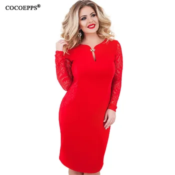 COCOEPPS 5XL 6XL Nové Plus veľkosť Čipky Šaty Bodycon Šaty, Sexy Úrad Veľké Veľkosti Ženy Šaty Veľkosť 2018 Nové Ženské Vestidos