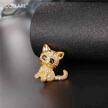 Collare Roztomilý Crystal Mačka Kolíky A Brošňa Zlatá/Strieborná Farba Brošňa Pre Ženy, Mužov, Šperky Drahokamu Zvierat Brošne Pin B212