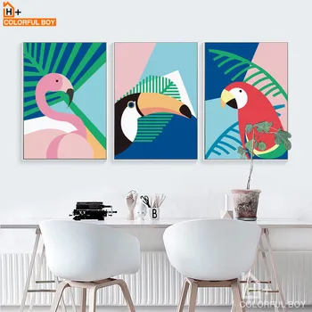 COLORFULBOY Flamingo Papagáje Wall Art Plátno Modernej Maľby Zvierat, Plagáty A Vytlačí na Stenu Obrázky, Obývacia Izba, detská Izba