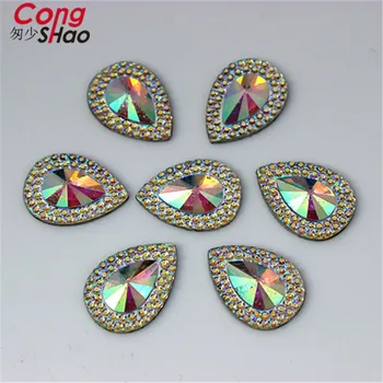 Cong Shao 100ks 10*14/13*18 mm Farebné Padať kamene a kryštály Flatback Živice Drahokamu výbava kostým Tlačidlo Dekorácie CS27HB
