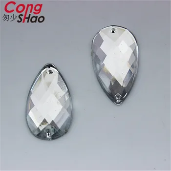 Cong Shao 100ks 16*30 mm Akryl Kamienkami výbava Drop Crystal kamene flatback šitie 2 Diery kostým Plavidlá Tlačidlo CS252
