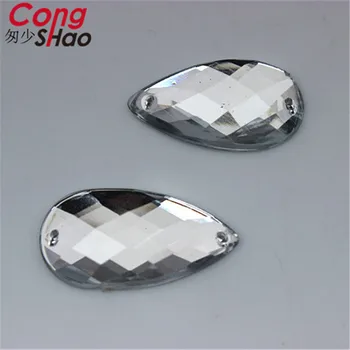 Cong Shao 100ks 16*30 mm Akryl Kamienkami výbava Drop Crystal kamene flatback šitie 2 Diery kostým Plavidlá Tlačidlo CS252