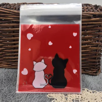 Cookie balenie červená valentine mačka milenca srdce samolepiace plastové tašky pre sušienky, snack pečenie package 50pcs/veľa 11X10cm