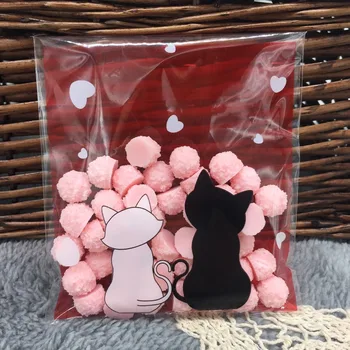 Cookie balenie červená valentine mačka milenca srdce samolepiace plastové tašky pre sušienky, snack pečenie package 50pcs/veľa 11X10cm