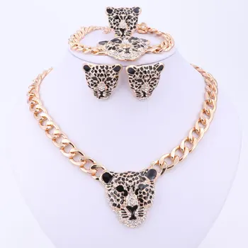Cool Leopard Hlavu, Náramok, Náušnice, Prsteň Náhrdelník Pre Ženy Trendy Strieborná/Zlatá Farba Kostým Afriky Šperky Sady+Darčekové Krabice