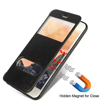 Coque pre iPhone SE Kryt Okna Prípade Flip Kožené Fundas pre iPhone 5 5 7 6 6 Plus Huawei P8 Lite Nexus 6P Sony M4 Aqua