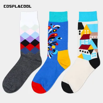 [COSPLACOOL] Módne bavlnené ponožky páni farebné ponožky Prešívaný Žakárové line hit farba podnikania Voľný čas mužov ponožky