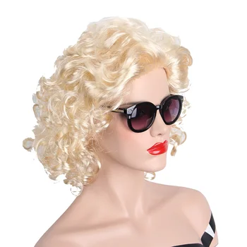 Cosplay Parochne pre Ženy Blond Parochňu Vlasy Anxin Krátke Kučeravé Svetlo Zlato Marilyn Monroe Syntetické Vlasy Pre Ženy
