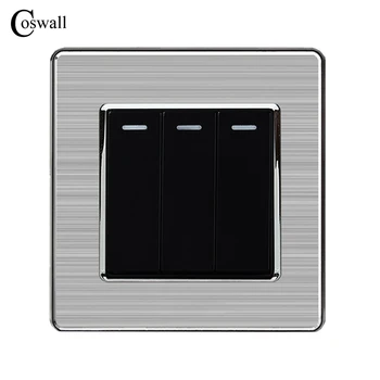 Coswall 3 Gang 1 Luxusné Spôsob, ako Spínač svetiel Tlačidlo vypínač Interruptor Nehrdzavejúcej Ocele Panel AC 110~250V
