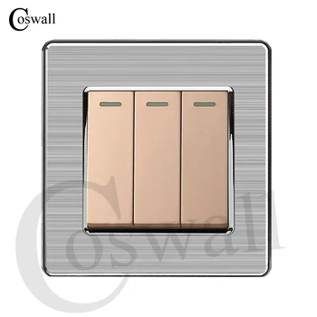 Coswall 3 Gang 1 Luxusné Spôsob, ako Spínač svetiel Tlačidlo vypínač Interruptor Nehrdzavejúcej Ocele Panel AC 110~250V