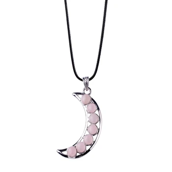 Crescent moon náhrdelník fialové, ružové a biele prírodného kameňa korálkový náhrdelník prívesok módne collier ras du cou